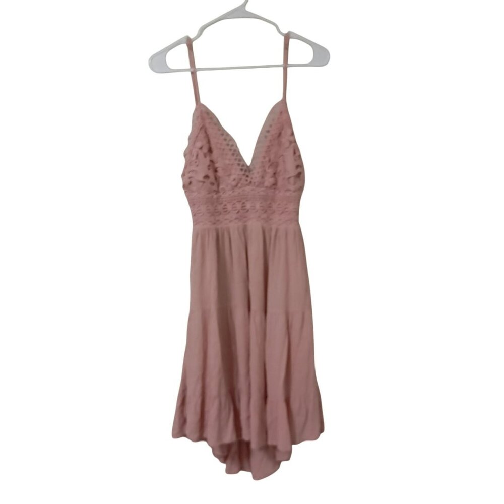 Revamped Dress Midi Lace Crochet Detail Summer Size L Womens Pink